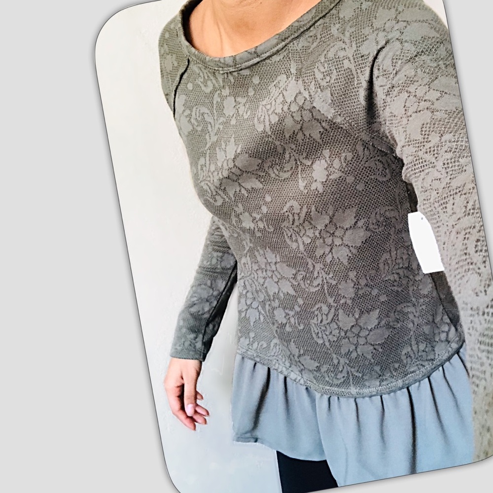 Raglan Peplum Long Sleeve Top Dusty Olive